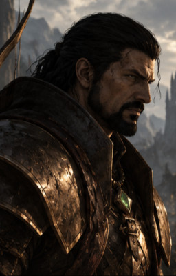 Armored man with dark hair and stern features
