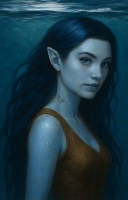 Syl'ath'sha, the Genasi of water born to the Elves of the Sea.